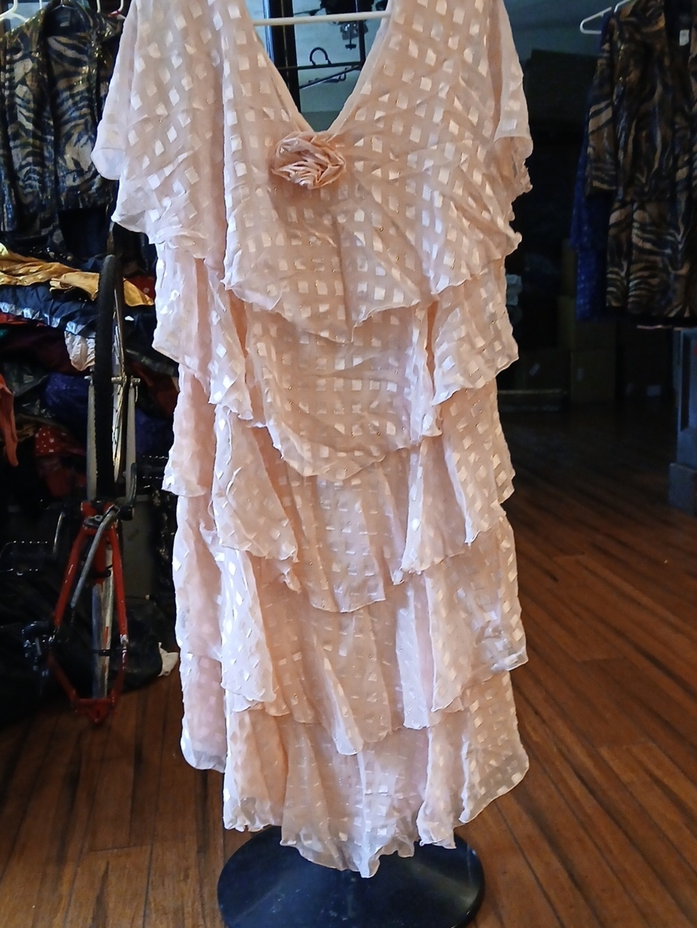 Blush Pink Ruffle Tiered Midi Dress with Rosette
